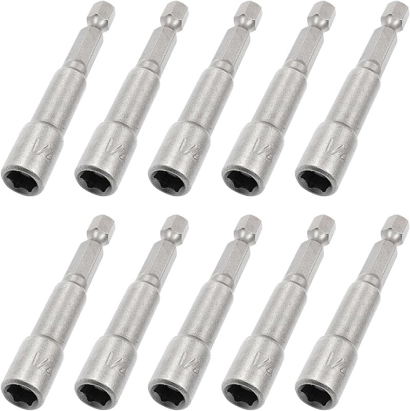 YiiSeeJo 10 Pcs Hex Magnetic Power Hex 1/4 Inch, Drill Bit Nut Driver Magnetic Extension Socket, Quick Change Socket Nut Impact Driver for Electric Drill Power Tools - Image 1